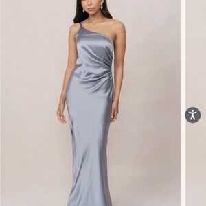 NWT Revelry Jade Satin Dress 10 French Blue silver Maxi Gown wedding